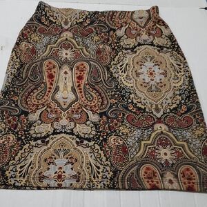 Earth Tones Brown Paisley Medallion Boho Print Retro Y2K Knit Pencil Mini Skirt